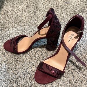 Wine / Maroon Sequin Block Heels